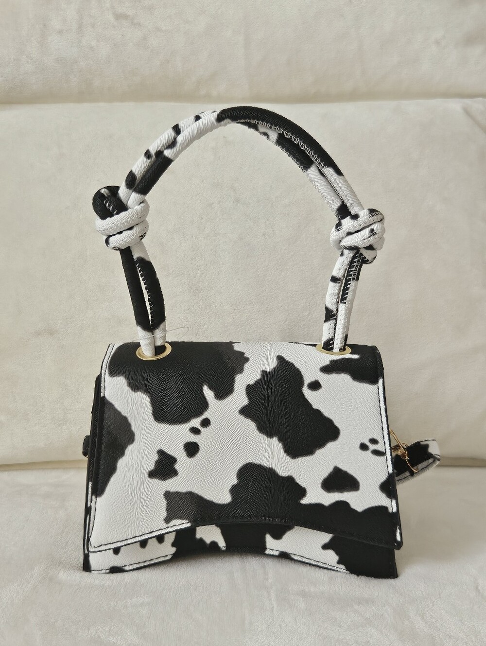 Black & White Cow Print Mini Top-Handle Bag